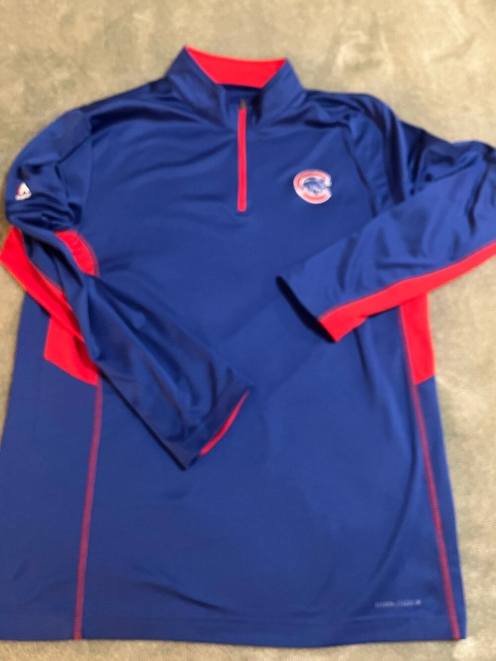 Chicago Cubs Majestic Cool Base 1/4 Zip Blue Red Shirt Large Embroidered Logo